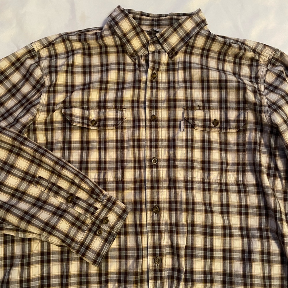 Carhartt Brown Plaid Button-Up Shirt with Two Chest‎ Pockets, Size 2XL